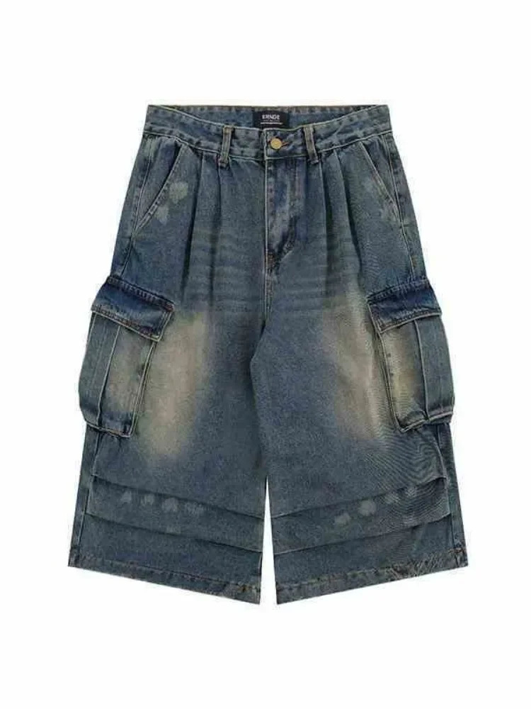 High Waist Retro Blue Washed Denim Shorts Harajuku Vintage Fashion Casual Loose Y2K Streetwear Wide Leg Cropped Pants 250717