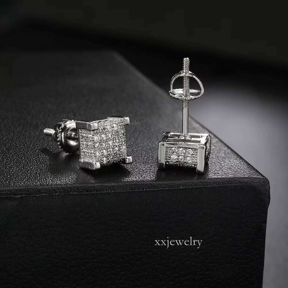 Hip-hop style earringsMen's Hip Hop Zircon Moissanite Crystal Jewelry Rhinestone Sier Women's Gold Stud Earrings