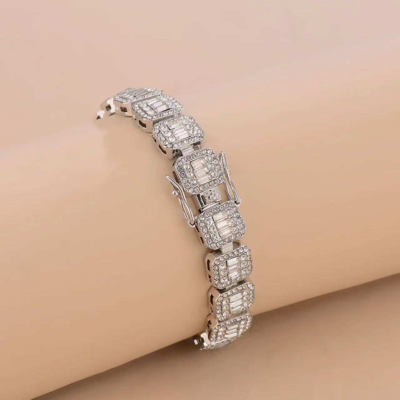 Fully Iced Out Baguette Round Cut VVS Moissanite Tennis Chain 925 Silver Diamond Necklace