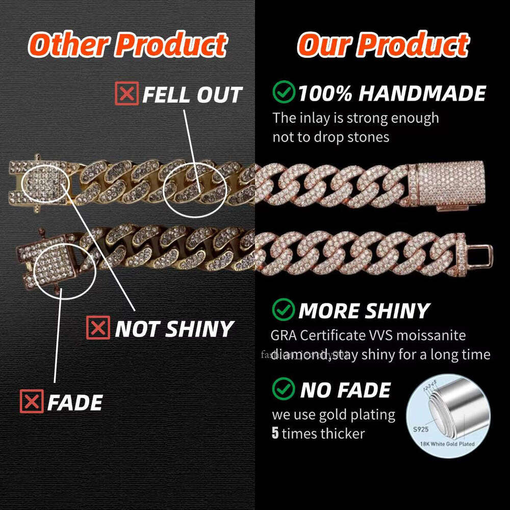 8mm 10mm Big Grade d Vvs1 Necklace Iced Out Moissanite Tennis Chain Men