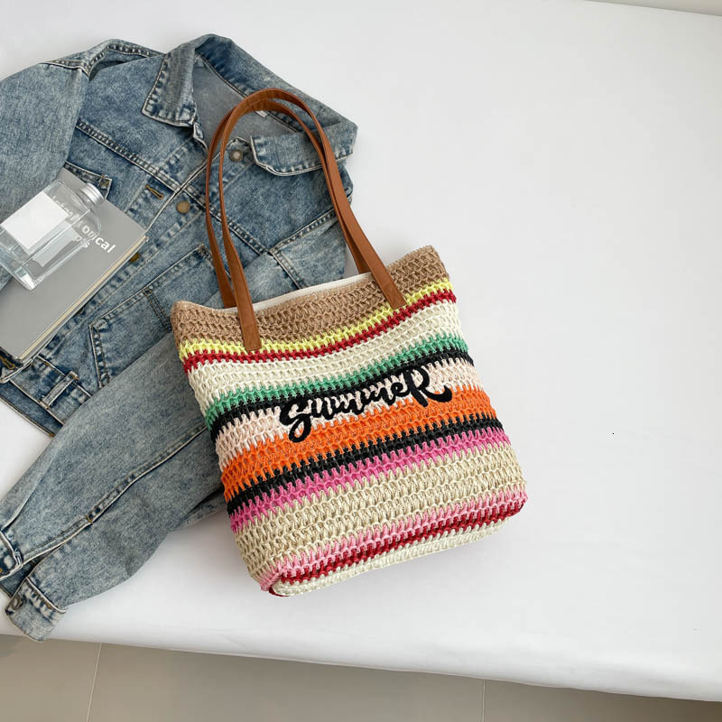 Luxury Brand Designer Bag Fashionable New Style Woven And Embroidered Beach Bag Straw Woven Bag Large-capacity Single-shoulder Travel Bag