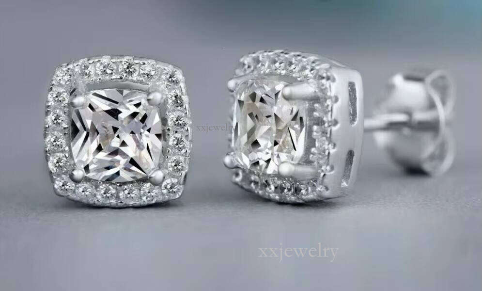 Personalized Fashion OL Dia Stud Creative Square Round Shape Moissanites Crystal Zircon Earrings Copper for Women