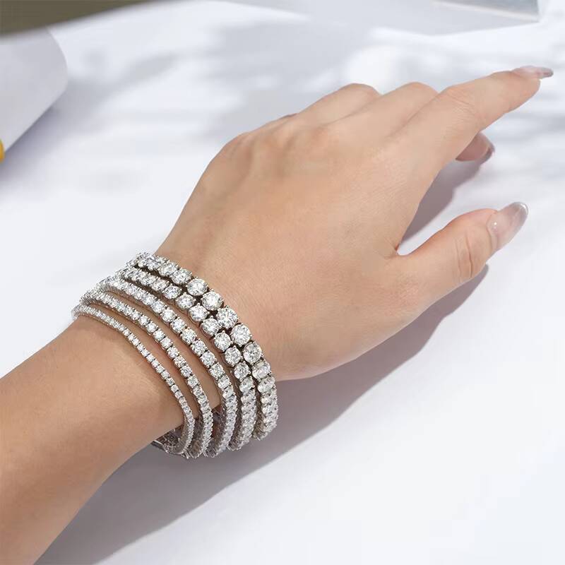 3mm Round Cut White Moissanite S925 Silver Tennis Bracelet