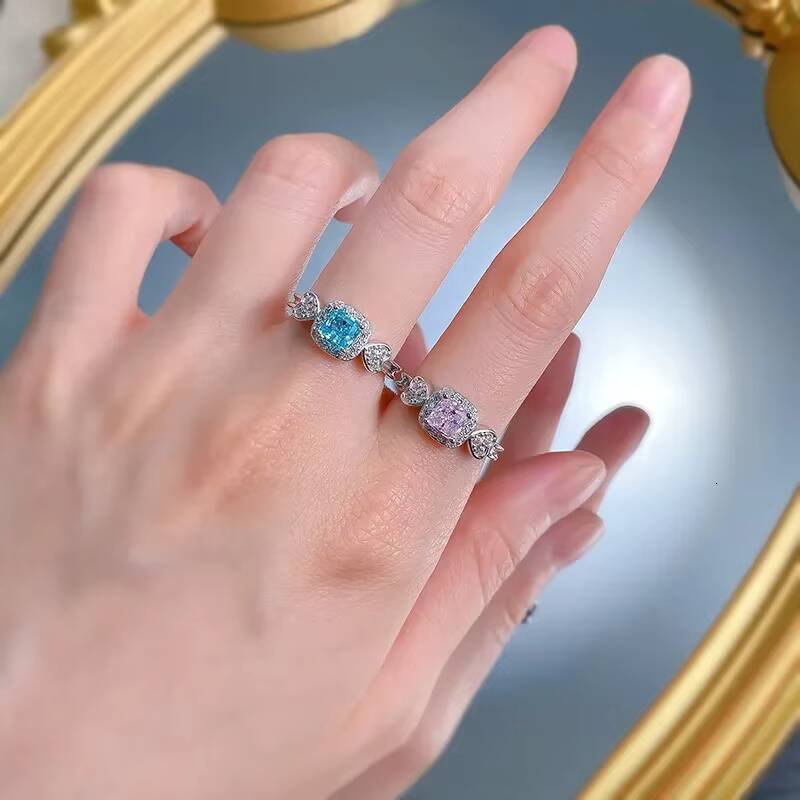 MEENOY Trendy Silver 925 Cut Lab Sapphire Paraiba Tourmaline Gemstone Engagement Candy Diamond Ring