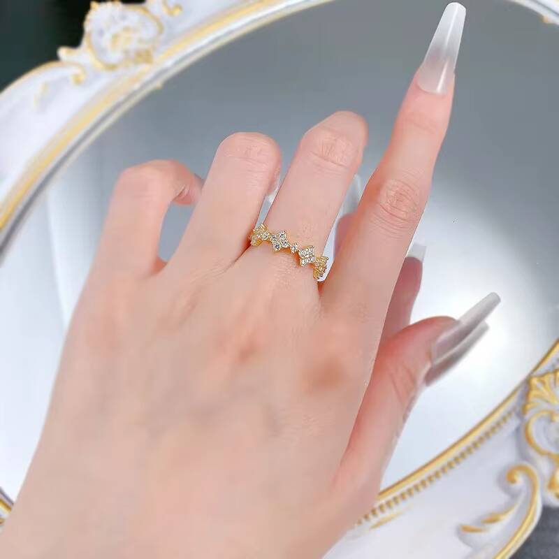 MEENOY Ins Style 18K Gold Plated Infinity Eternity Silver 925 Four Leaf Clover Ring for Women Wedding