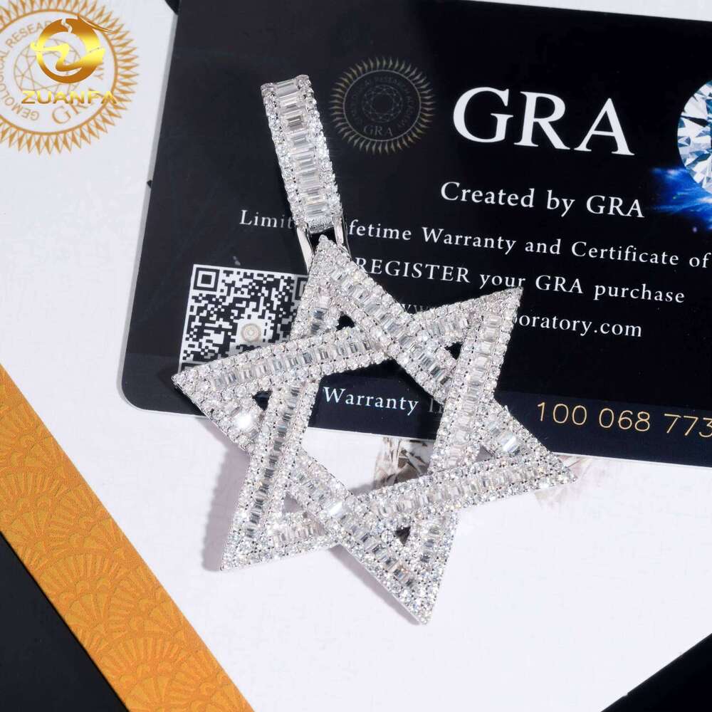 Hip Hop Jewelry David Ice Out Baguette Star Sier VVS D Moissanite Exquisite Charm Pendant