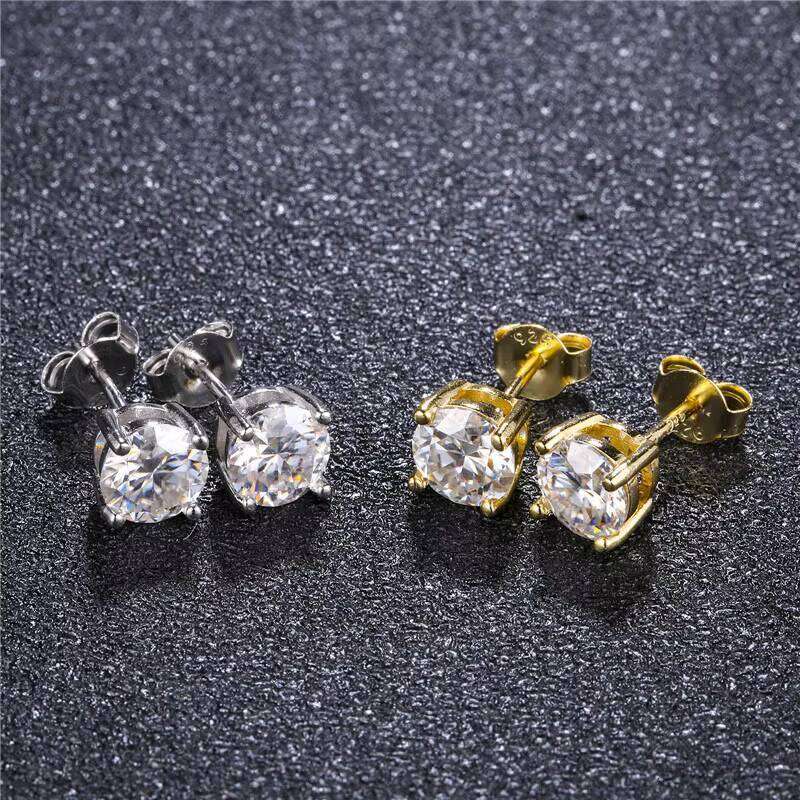 Hip Hop 1 Pair of Sterling Sier Pearl Glossy Stone Laboratory Stud Copper Earrings for Women and Men