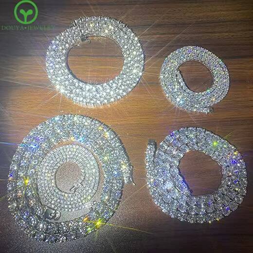 In-stock S925 Silver Tennis Necklace for Woman 3mm 4mm 5mm 6.5mm Loose Gemstone Ice Out VVS Moissanite Tennis Chain for Man
