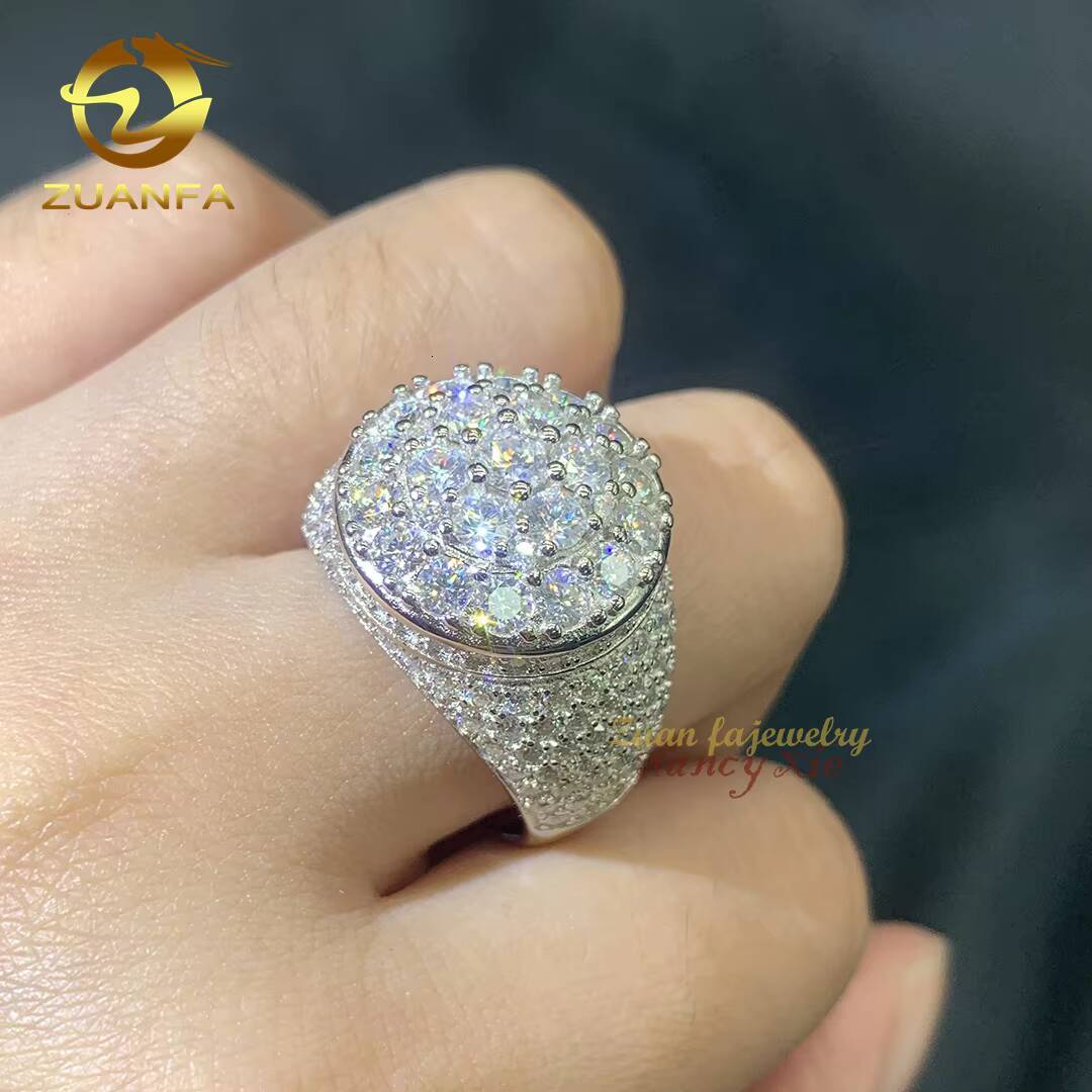 Iced Out Pass Diamond Tester Jewelry Men 925 Sterling Silver Vvs Moissanite Hip Hop Ring