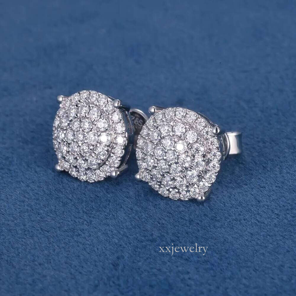 Iced out D VVS Round Brilliant Cut Moissanite Lab Dia S Sier 10K 14K Solid Filled Gold Studs Earrings for Men Women