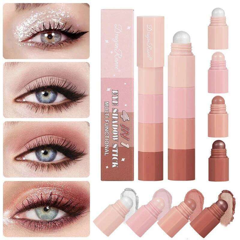 4 IN 1 Eyeshadow Stick Pearlescent Highlighter Lying Silkworm Pencil Eye Shadow Contour Pen Waterproof Glitter Matte Cosmetics X25072