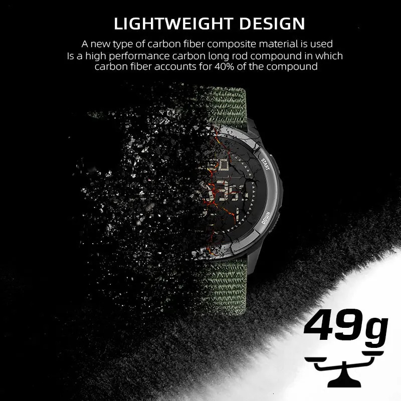 NORTH EDGE ALPS Mens Digital Carbon Fiber Watch Shock Military Sports Super Light Outdoor Compass Waterproof 50M Wristwatches 250724