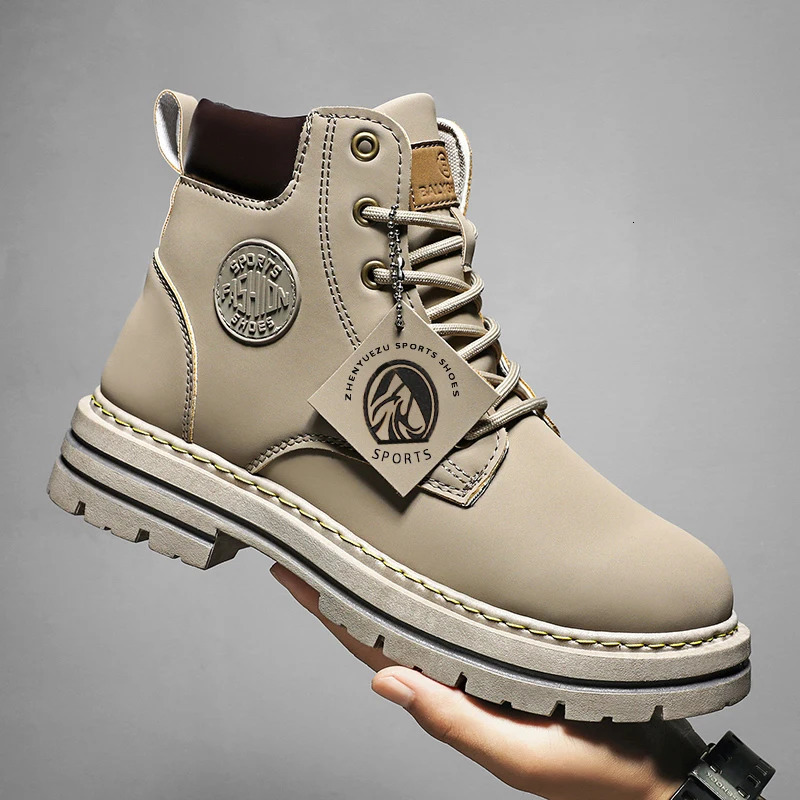 Men Shoes Fashion Motorcycle Boot Waterproof Leather Boots Spring LaceUp Platform High Top for Botas Hombre 250725