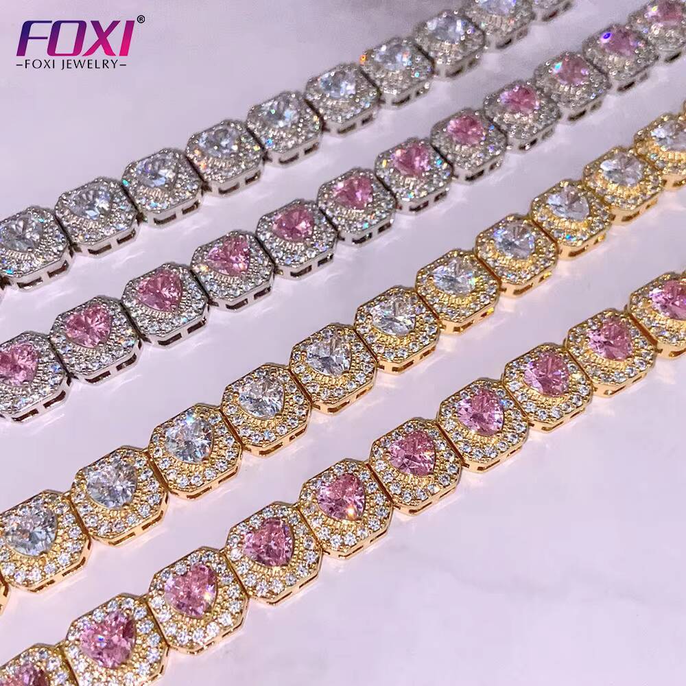 Pink Heart Gemstone Necklace Women Fashion Gold Plated Diamond Necklace Jewelry