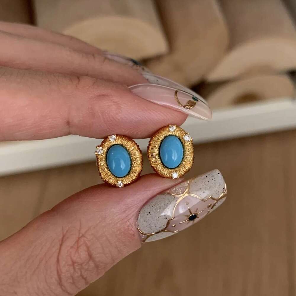 INS Luxury jewelry designer necklace bracelet earring set vintage style handmade brushed blue pine necklace high-end luxury ring temperament earring P