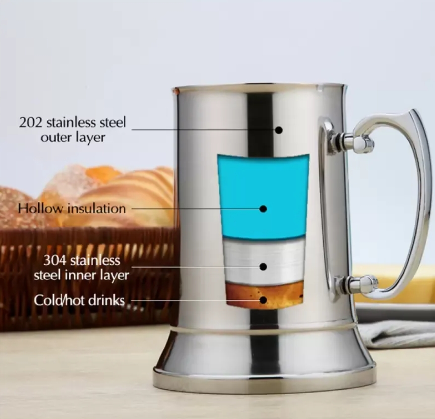 NEW 16 oz ounce Double Wall Stainless Steel Tankard Double Wall Beer Mug Cocktail Breakfast Tea Milk Mugs 450ml Handgrip Coffee Cup Bar Tools Drinkwar