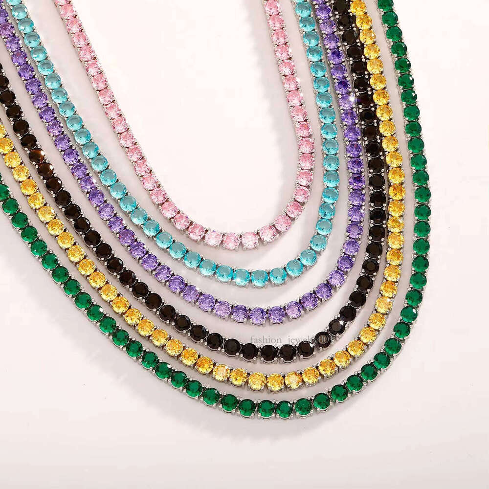 Cross-Border Fashion Moissanite Necklace Bracelet Single Row Full Tennis Chain with Colorful Zircon Hip-Hop Style