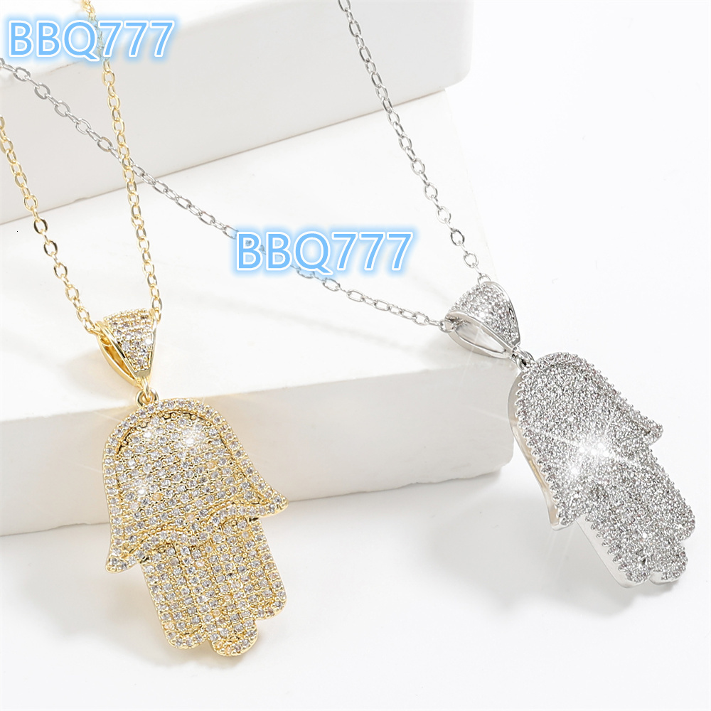RAKOL NP2036 Pave White Stone Pendant Hamsa Hand Necklace