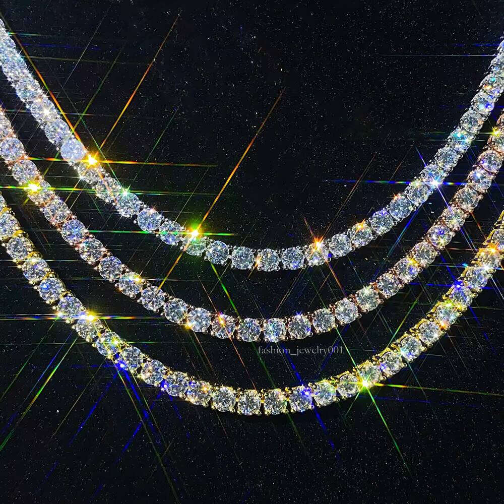Link Hip Hop Jewelry 4mm Moissanite Sier Tennis Chain Necklaces for Men Women
