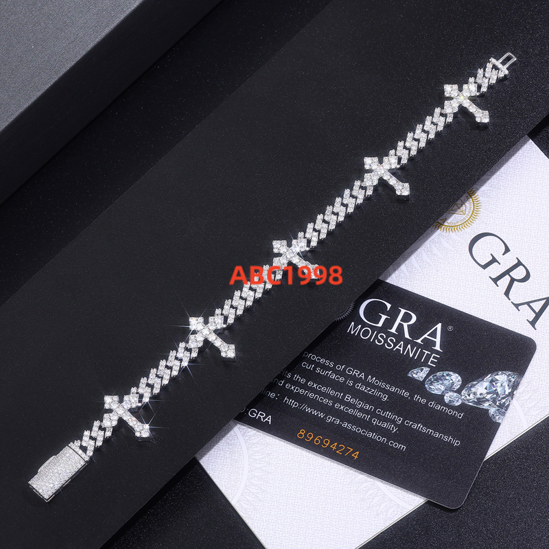 Custom Moissanite Cross Cuban Bracelet S925 Silver with 18K Gold Plating Certified Pass Diamond Tester Iced Out Hip Hop Jewelry