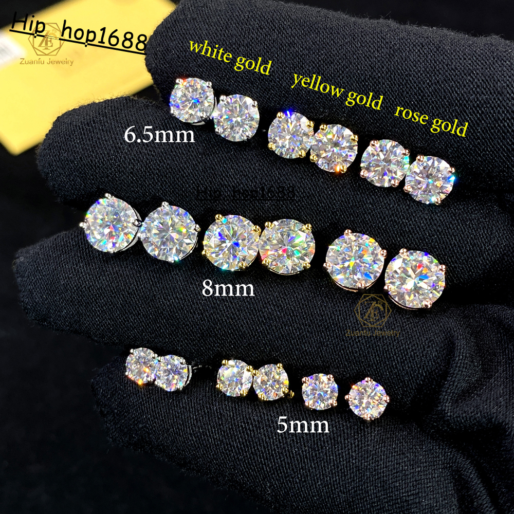 Wholesale VVS1 0.5ct 1.0ct 2.0ct 925 Sterling Silver Diamond Men Earring Moissanite Wedding Stud Earrings for Women Gifts