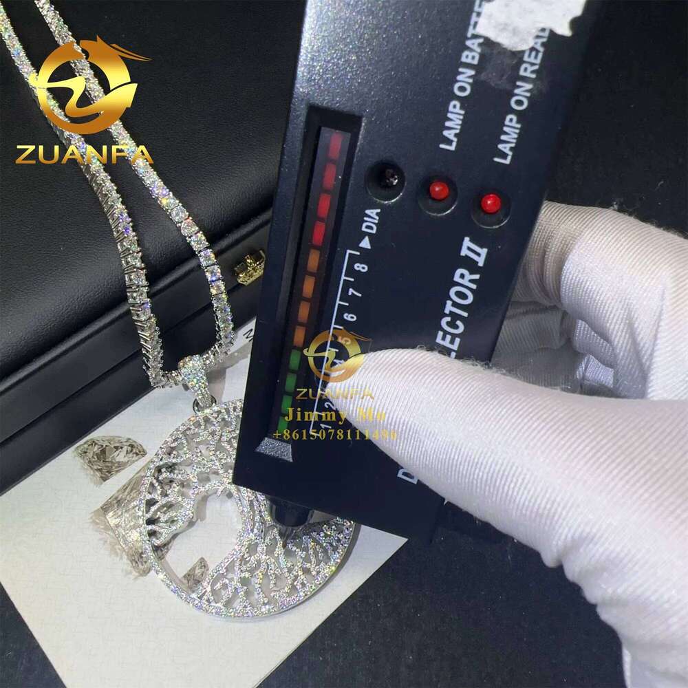 2" Diameter Iced Out Custom Made Sier Hip Hop Jewelry VVS Moissanite Dia Tree of Life Round Pendant Necklace