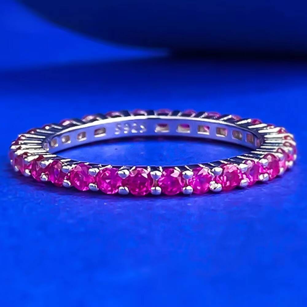 MEENOY Design 925 Silver Zircon Gold Ruby Green Black Pink Sapphire Diamond Tennis Ring for Women Girls