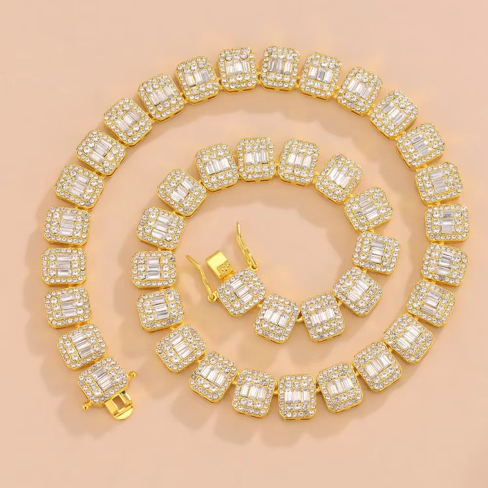 Fully Iced Out Baguette Round Cut VVS Moissanite Tennis Chain 925 Silver Diamond Necklace