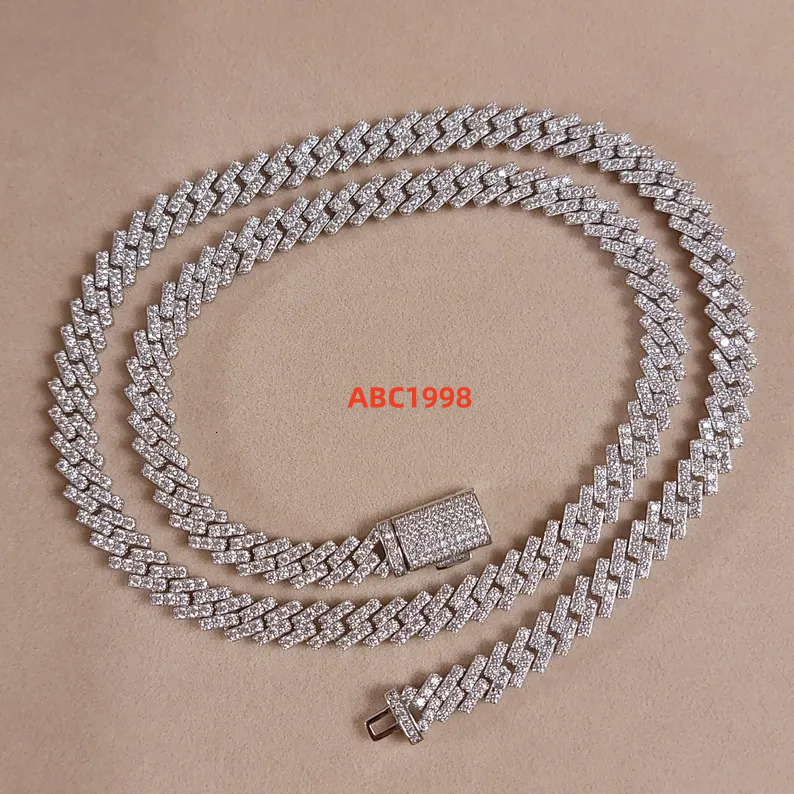 8mm VVS Moissanite Diamond Prong Link Chain 925 Sterling Silver Rhodium VVS1 Cuban Link Necklace