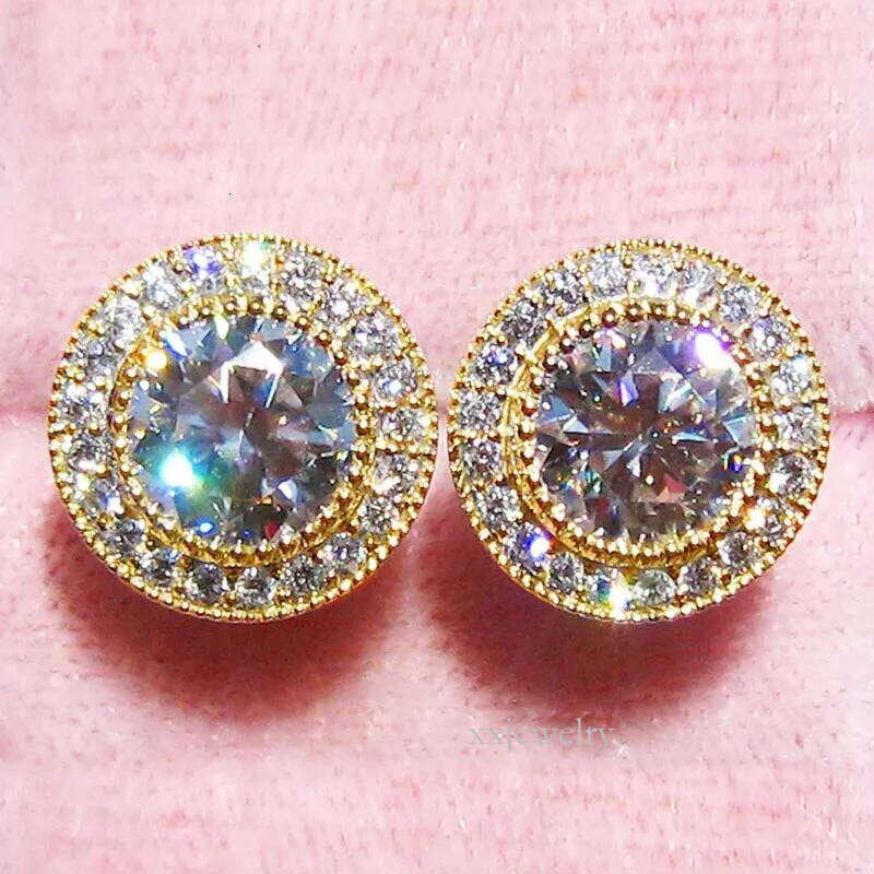 Cubic Zirconia Stud For Women Men Real Gold Sier Plated Sparkling CZ Crystal Designer Simulated Dia Round Earrings Party Jewelry
