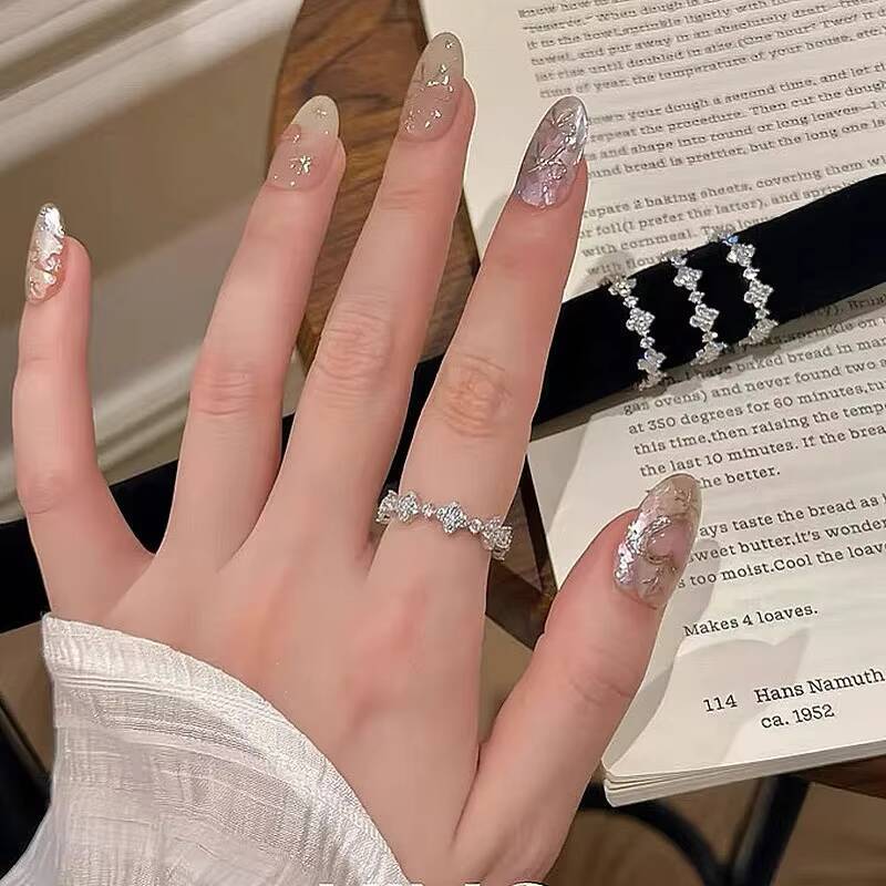 MEENOY Ins Style 18K Gold Plated Infinity Eternity Silver 925 Four Leaf Clover Ring for Women Wedding