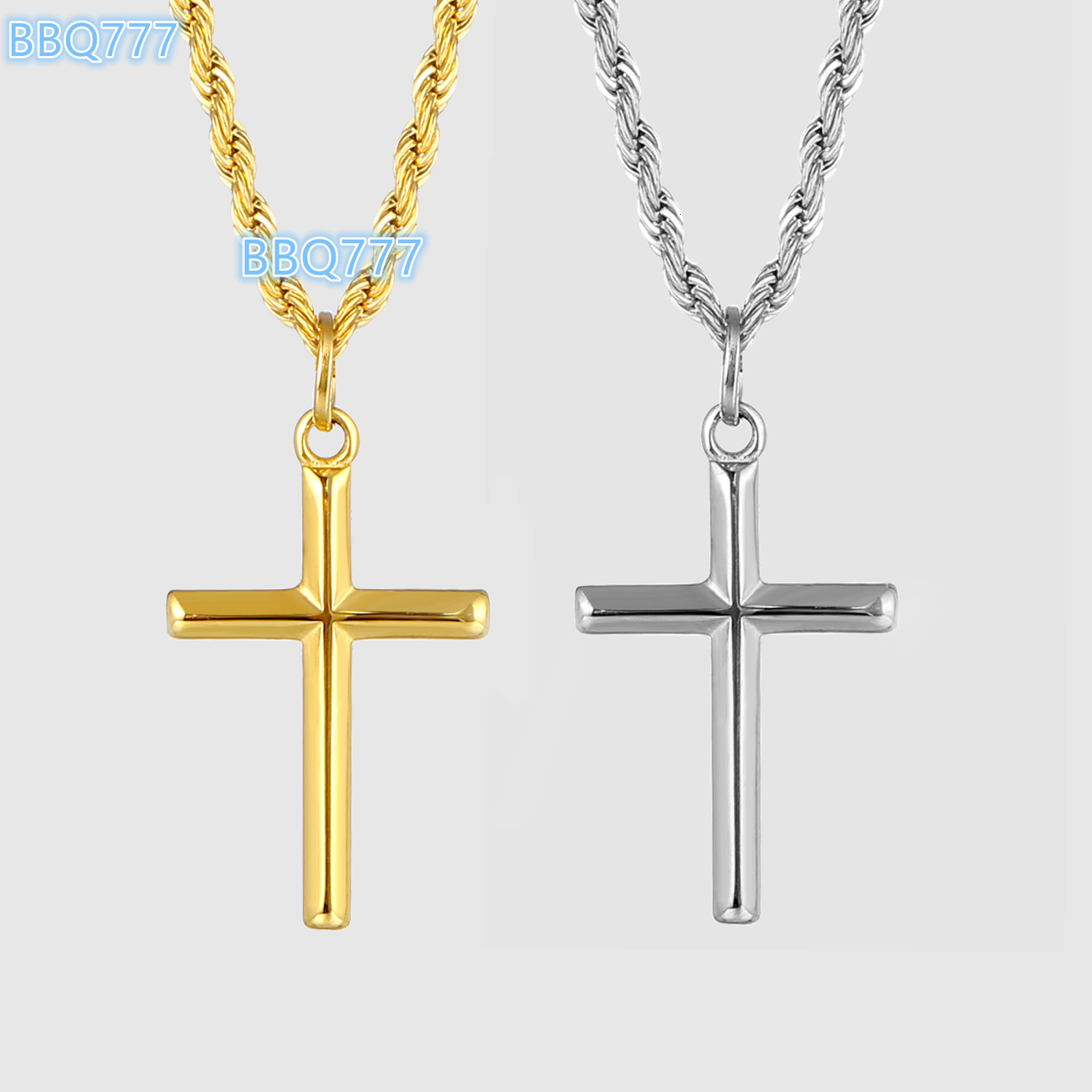 Minimalist 25mm Cross Necklace Stainless Steel Crucifix Charm Gold Silver Rope Chain Women Men Jesus Cross Necklace Gift