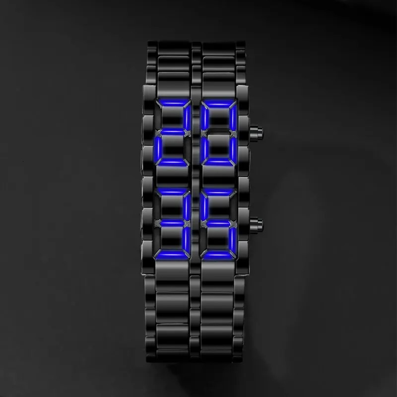 Fashion Black Full Metal Digital Lava Wrist Watch Men Blue LED Display Mens Watches Gifts for Male Boy Sport Creative Clock 250724