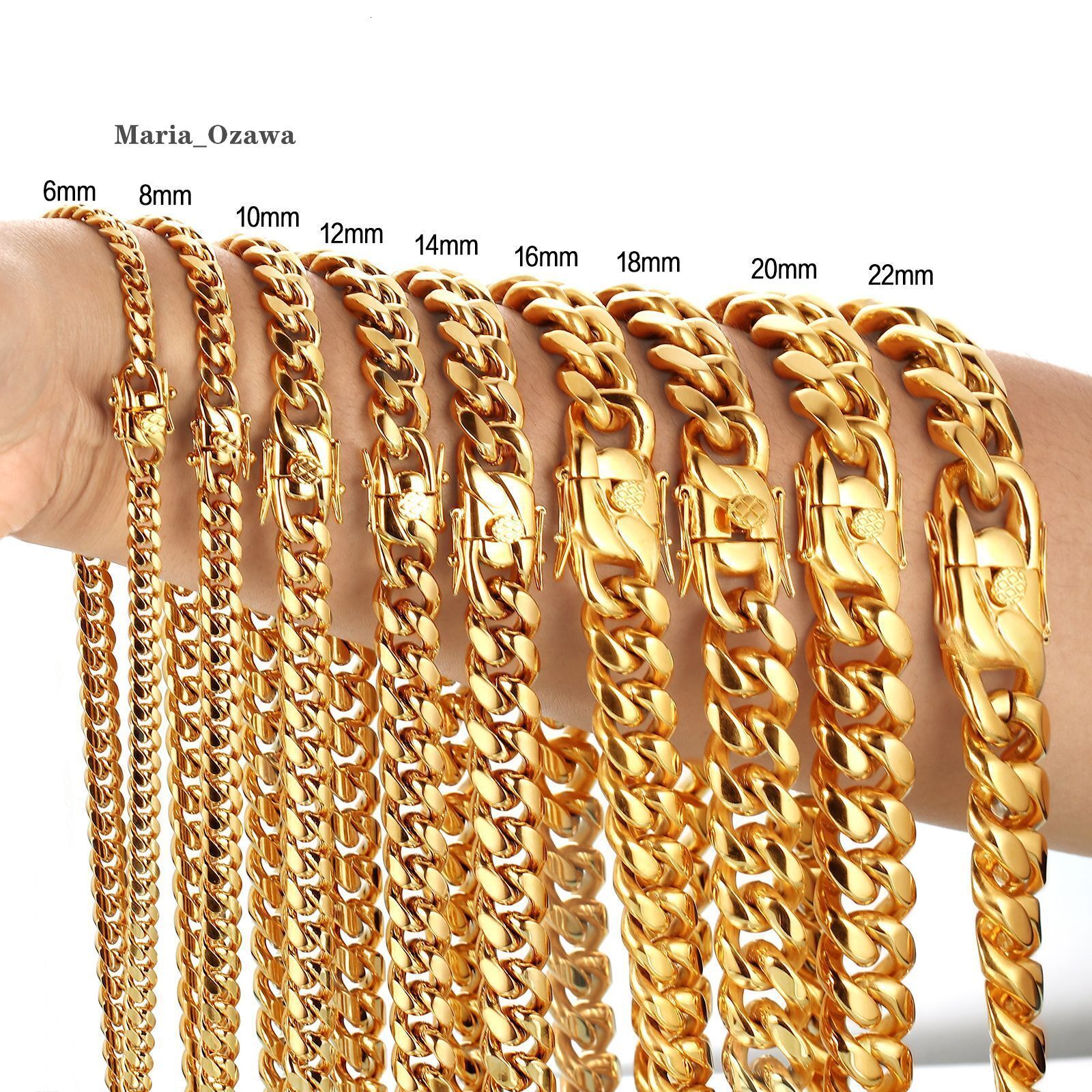 Wholesale 6-14mm Titanium Cuban Necklace Hip Hop 18k Gold Plated Cuban Bracelet Mens Miami Stainless Steel Cuban Link Chain