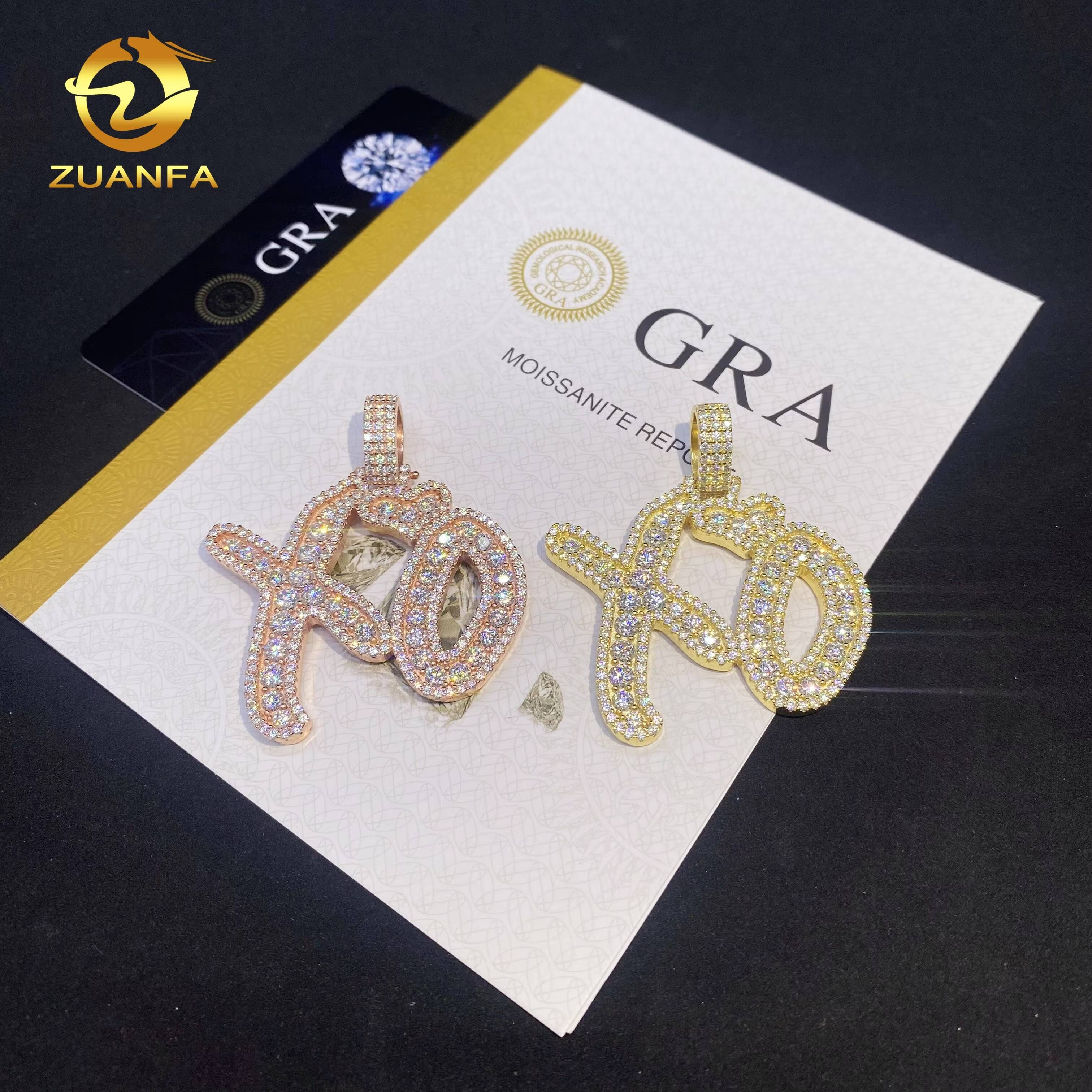 GRA Certificate Fine Hip Hop Jewelry Name Pendant Custom Iced Out 925 Silver VVS Moissanite Diamond Charm Letter XO Pendant