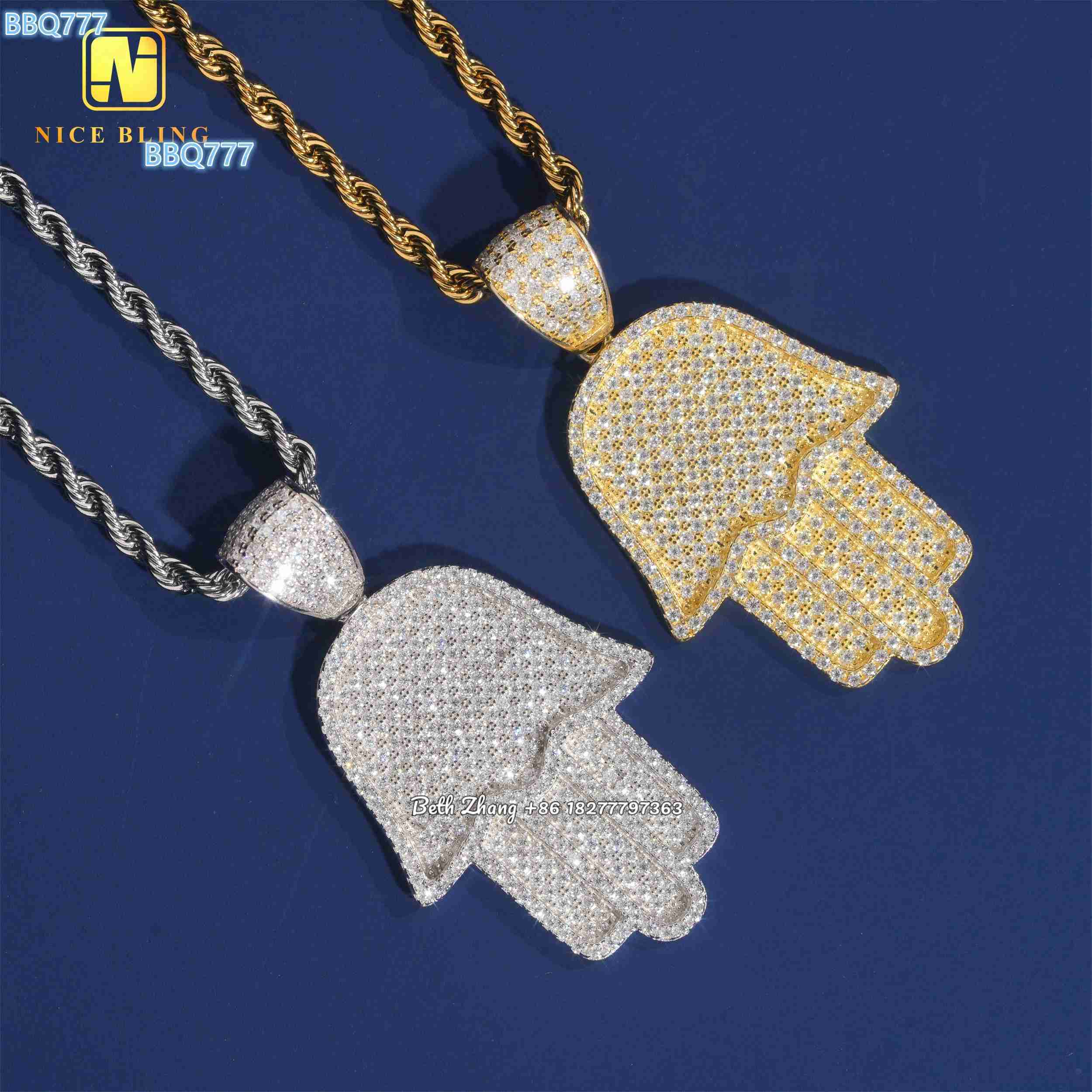 Full Iced Out Jewelry Silver Pendant Charms Fashion Moissanite Hip Hop Pendant Vvs Diamond Hamsa Hand Pendant