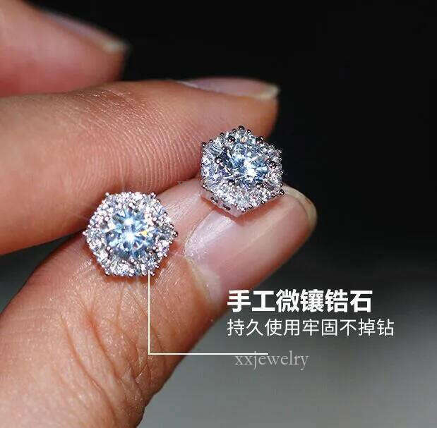 Real S Sterling Sier Stud Earrings Simple Fashion Women Wedding Jewelry Round Cut White Top CZ Dia Gemstones aretes brincos earring ear rings jewelery