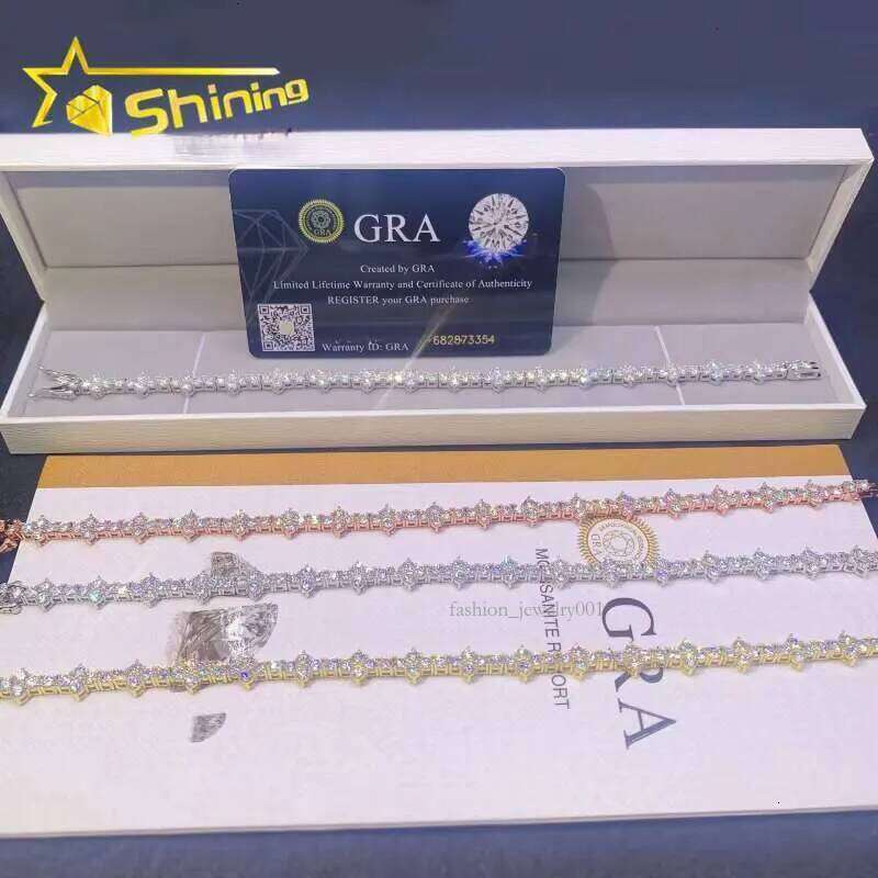 Shining Jewelry Pass Tester S Sier 3mm VVS Moissanite Bracelet Cross Design Dia Tennis Chain