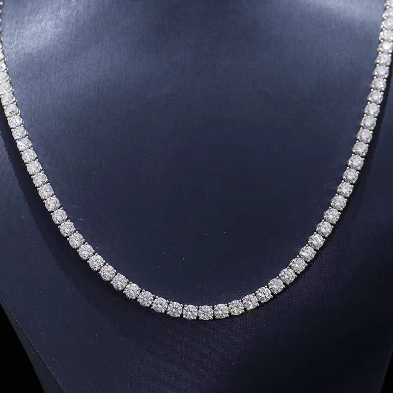 925 Sterling Silver Fine Jewelry Tennis Chain VVS Cut Moissanite Stone with Diamond Tester Pass Necklace