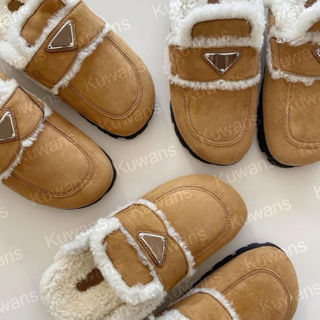 Women Designer Suede And Shearling Slippers Wool Teddy Bear Loafers Mules Clogs Sandal Teddy Slipper Fall Winter Clog Footwear Lady Outfit Size 35-41