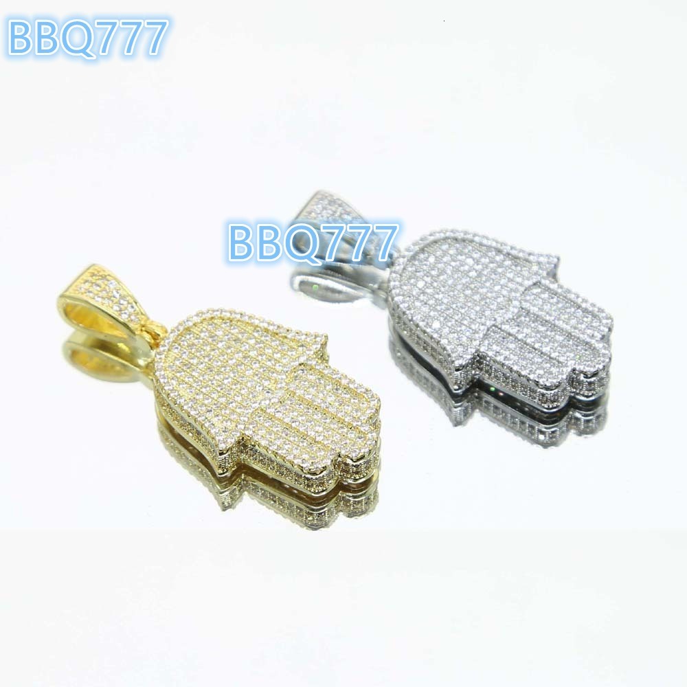 Wholesale Micro Pave Cz Iced Out Bling Men Jewelry Full Cz Paved Hip Hop Men Hamsa Hand Pendant Necklace