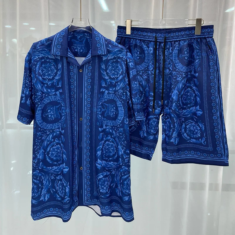 2025 Vintage Men Shirts Sets Summer 3D Print Beach Short Sleeve Shirt Shorts Casual Trip Mens Hawaiian 2 Piece Suit Blouse 250724