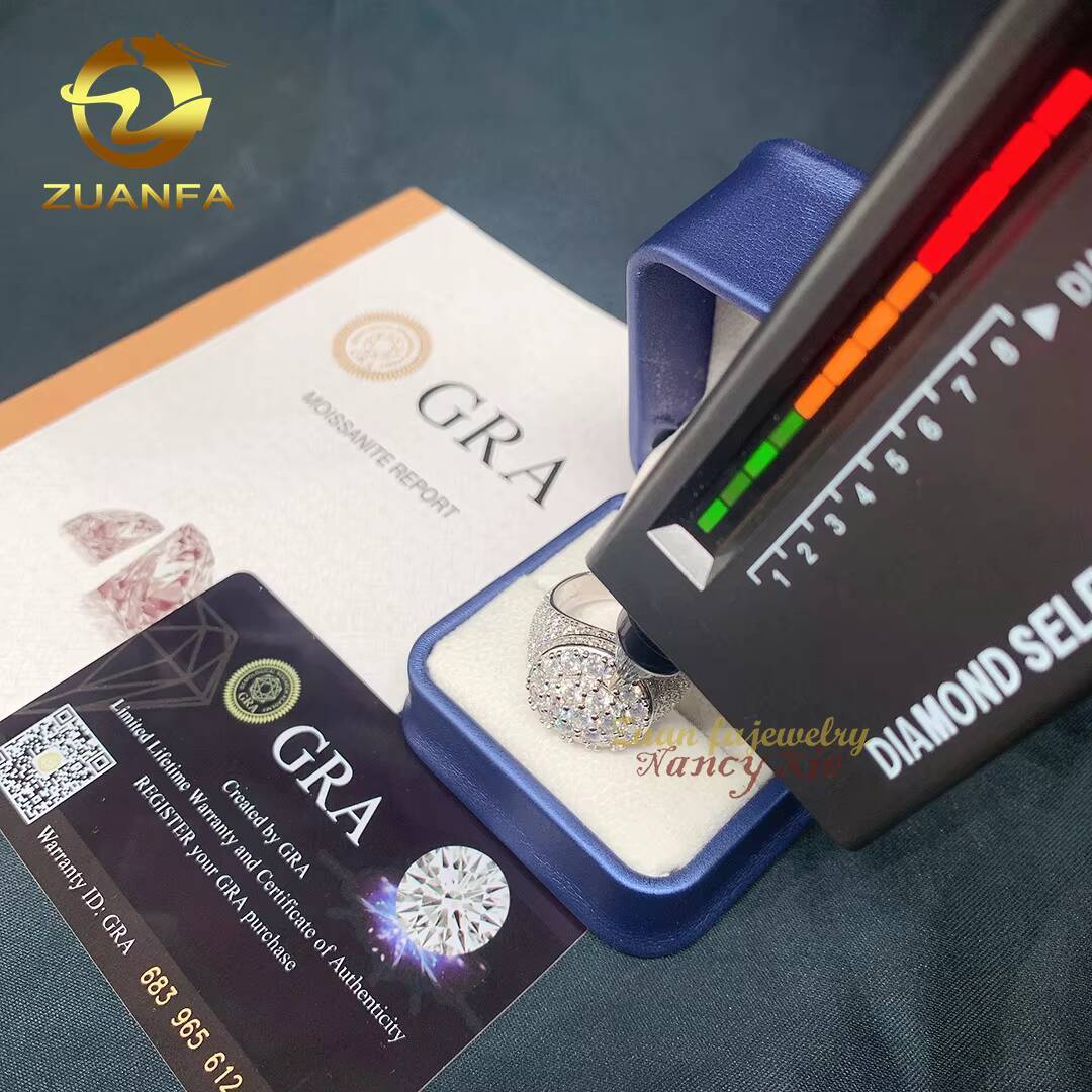 Iced Out Pass Diamond Tester Jewelry Men 925 Sterling Silver Vvs Moissanite Hip Hop Ring