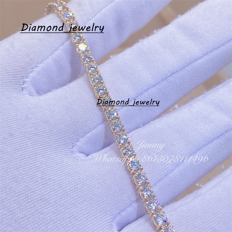 Wholesale Hip Hop Jewelry 10K Real Yellow White Rose Gold VVS Moissanite Diamond Iced Out Custom Tennis Bracelets