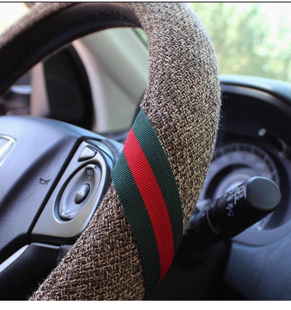 Aicheng Four Seasons Summer Color Striped Linen Non-Slip Suitable Flat Thin Sweat-Absorbent Breathable Car Steering Wheel Cover 250726