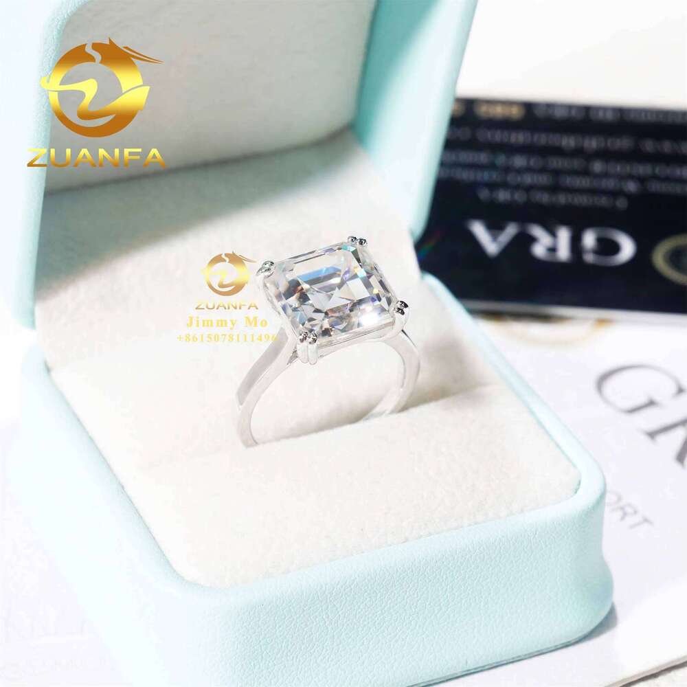 Custom Hidden halo Wedding Bridal Jewelry Solid Sier D Color 8ct Moissanite Asscher Dia Engagement Ring Women