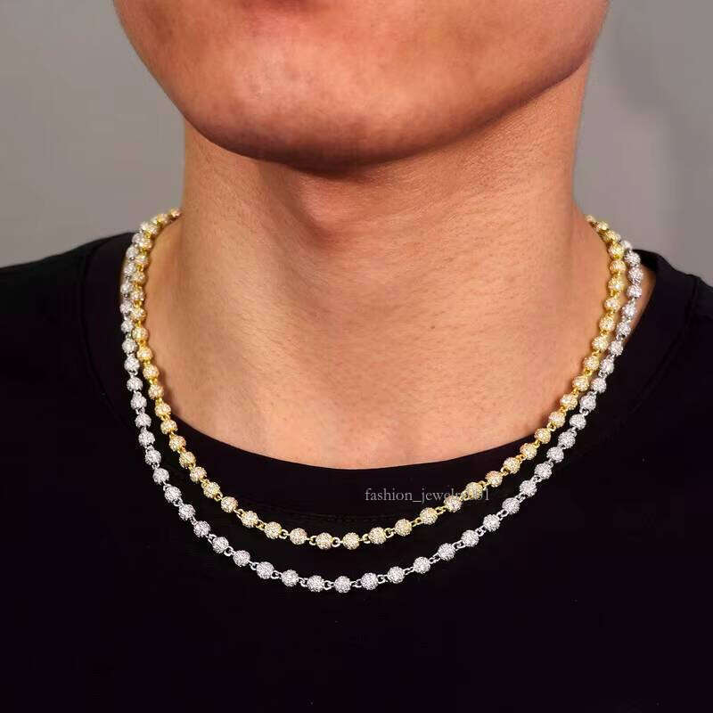 Chain VVS Ball Bead Bracelet Pure Sier Tennis Moon White Hephaistian Disco Necklace Hiphop