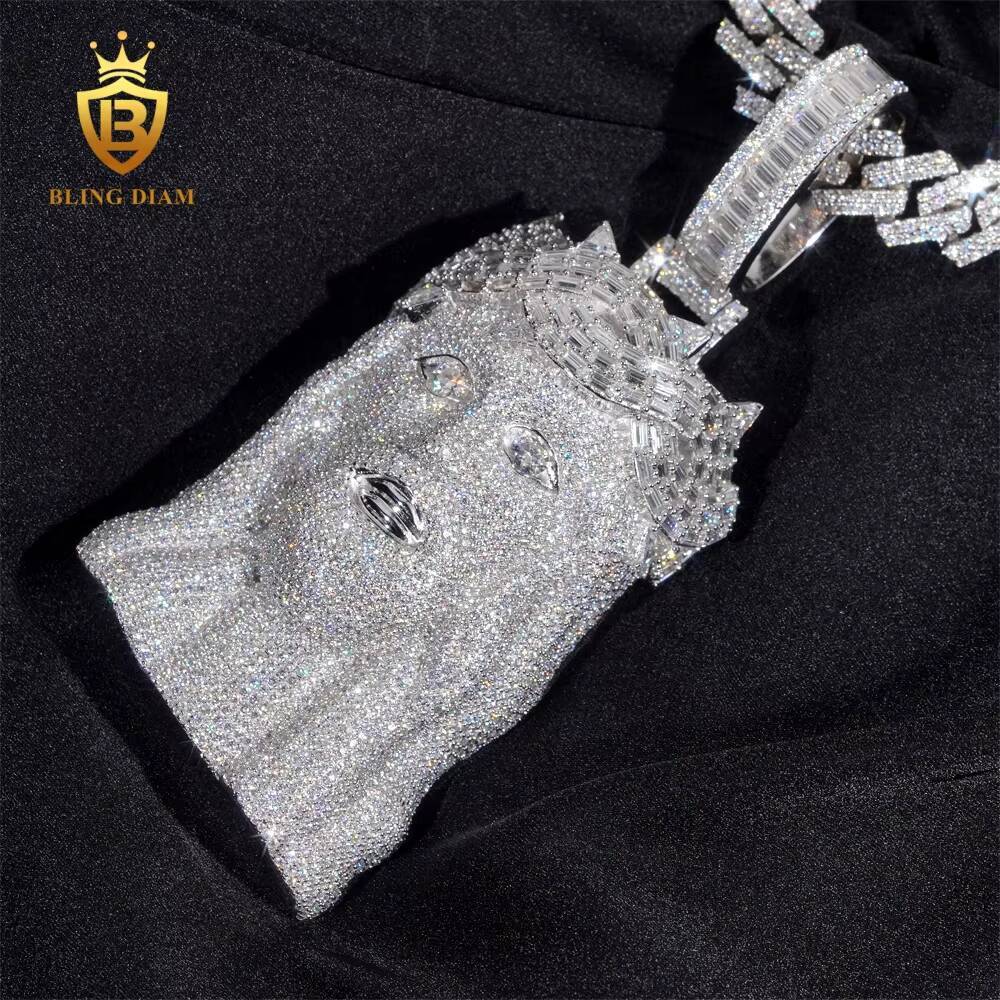 Hip Luxury Hop Jewelry 925 Silver Iced Out Moissanite Jesus Pendant High Quality Custom Moissanite Pendant Men