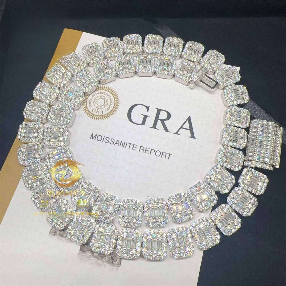 Fashion GRA Certificates Sier 13mm Iced Out Hip Hop VVS1 baguette Moissanite Dia Cluster Tennis Chain Necklace