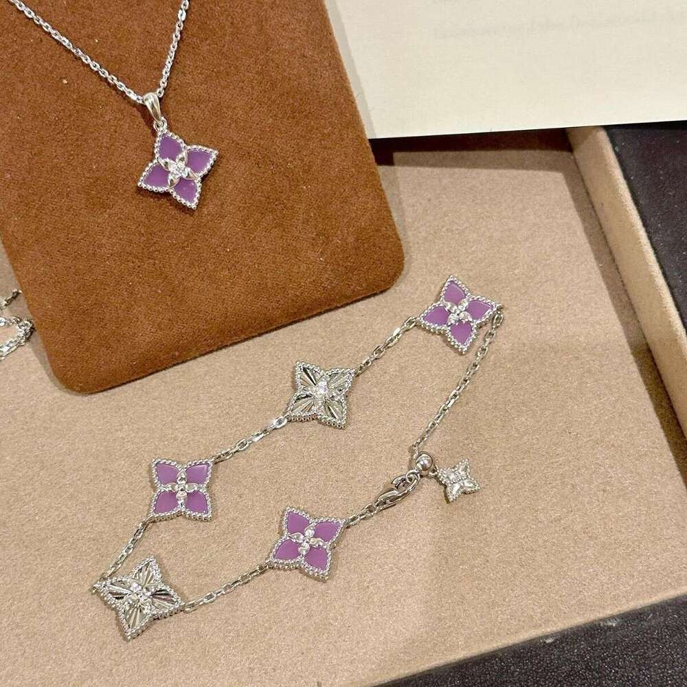 2025 New Luxury Jewelry Designer Bracelet Set Purple Four Leaf Flower Copper Exquisite Premium Clover Necklace Diamond laser shines brightly